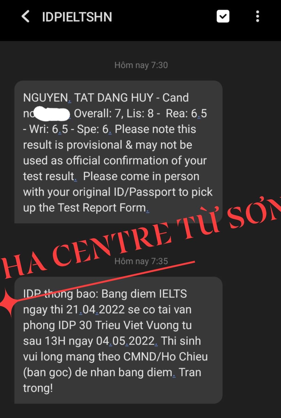 Kết quả hv Nguyễn Tất Đăng Huy đạt 7.0 IELTS