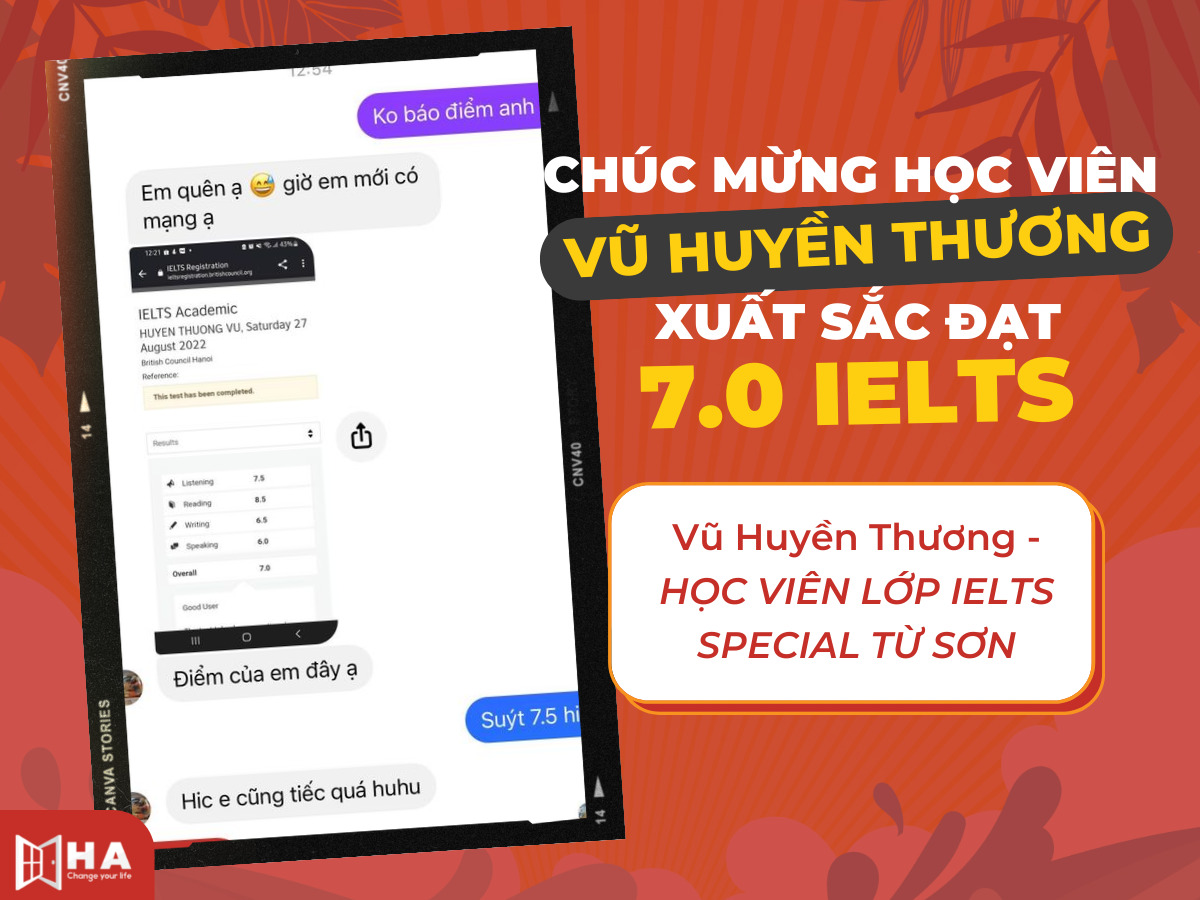 Vũ Huyền Thương đạt 7.0 IELTS cơ sở Từ Sơn