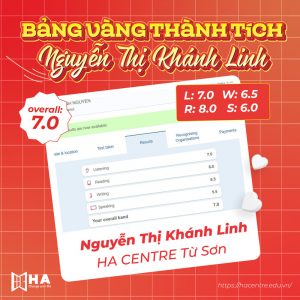Chúc mừng Nguyễn Thị Khánh Linh xuất sắc đạt 7.0 IELTS.