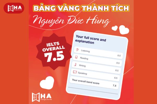 Chúc mừng Nguyễn Đức Hùng với thành tích 7.5 IELTS