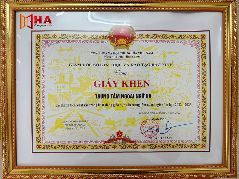 HA CENTRE nhận Giấy khen của Sở GD & ĐT tỉnh Bắc Ninh