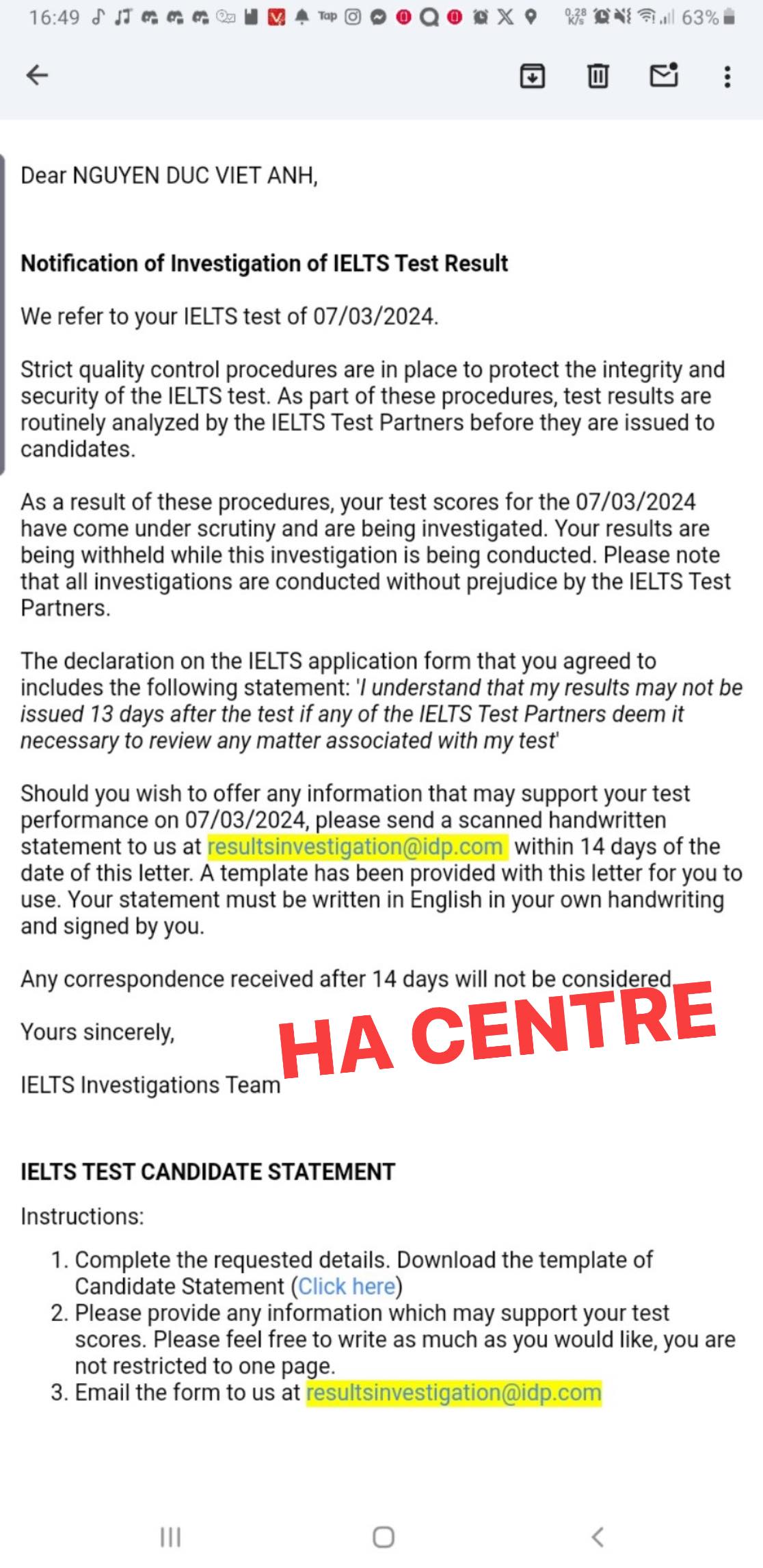 Chia sẻ pha giữ điểm IELTS cực kỳ hy hữu của học viên HA Centre