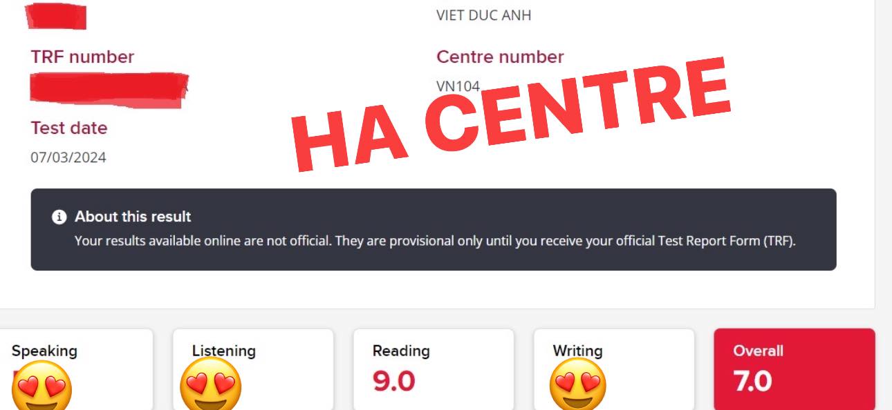Chia sẻ pha giữ điểm IELTS cực kỳ hy hữu của học viên HA Centre