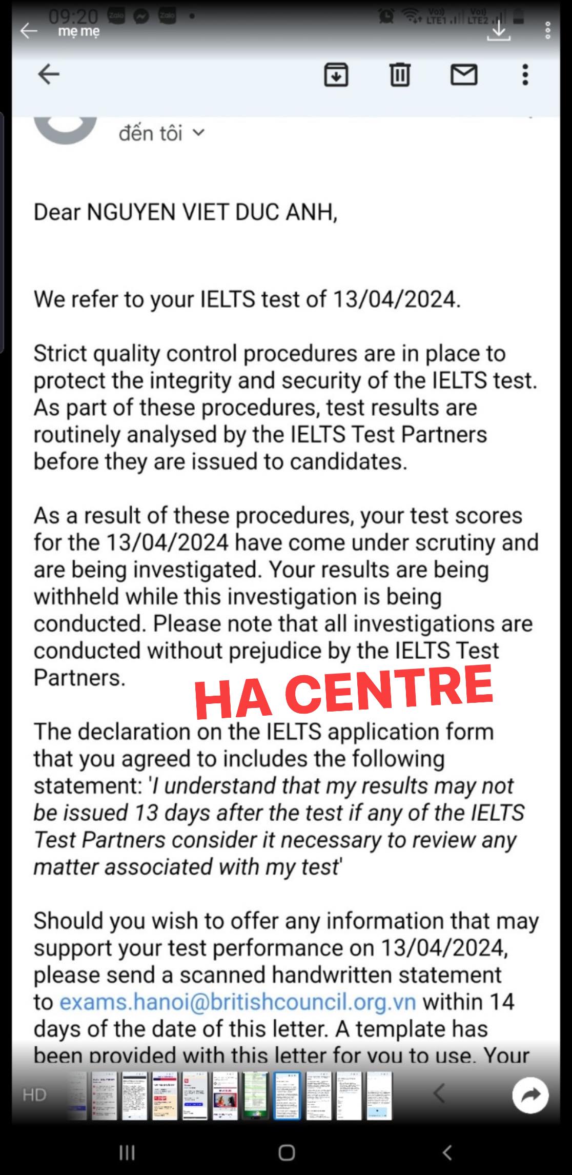 Chia sẻ pha giữ điểm IELTS cực kỳ hy hữu của học viên HA Centre