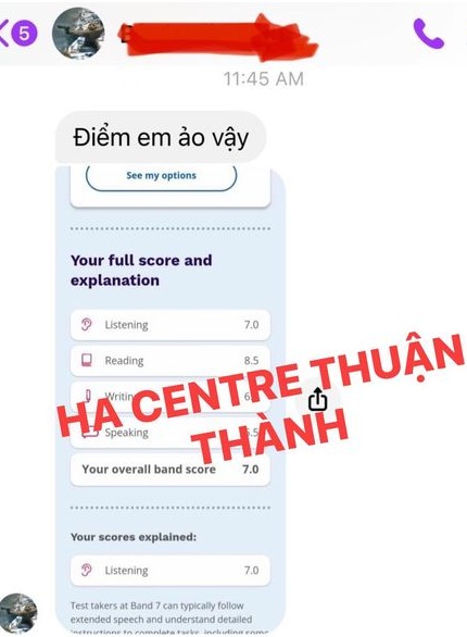 kết quả Học viên Man Văn Phong cơ sở HA Thuận Thành xuất sắc đạt 7.0 IELTS