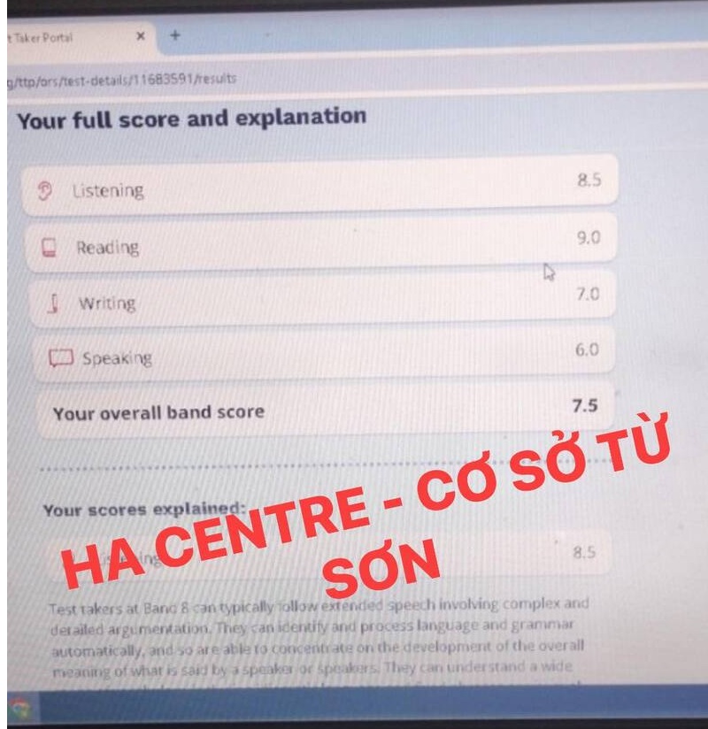 Học viên HA Từ Sơn thi IELTS ngày 27/7 đạt 7.5 Overall
