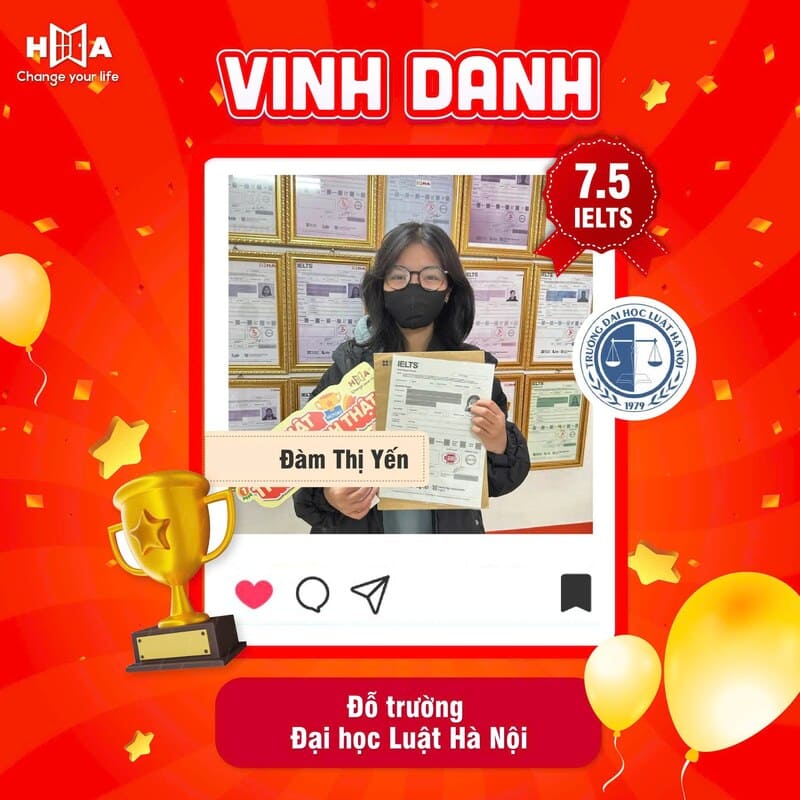 Học viên HA Đàm Thị Yến đạt IELTS 7.0+ trung tuyển các trường đại học TOP