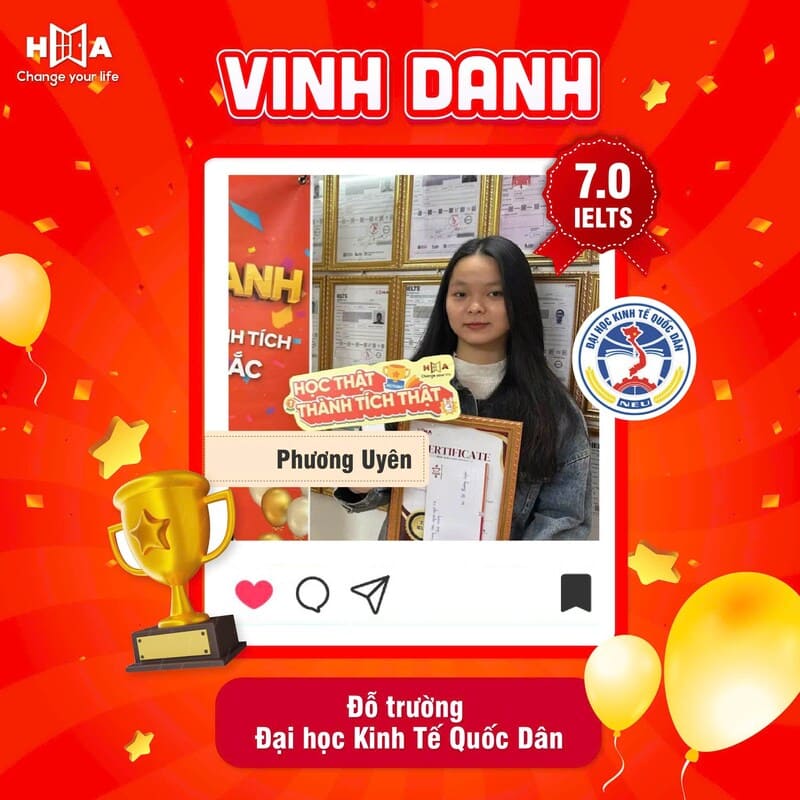 Học viên HA Phương Uyên đạt IELTS 7.0 trung tuyển các trường đại học TOP