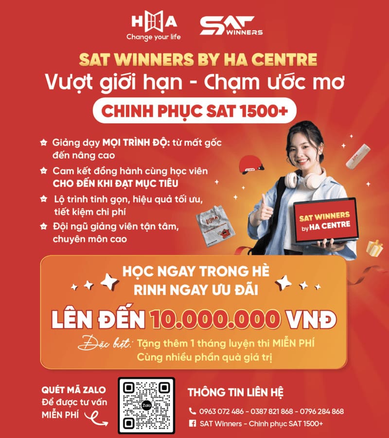Chinh phục SAT HÈ 2025 cùng SAT Winners - Nhận ngay Ưu đãi cực HOT